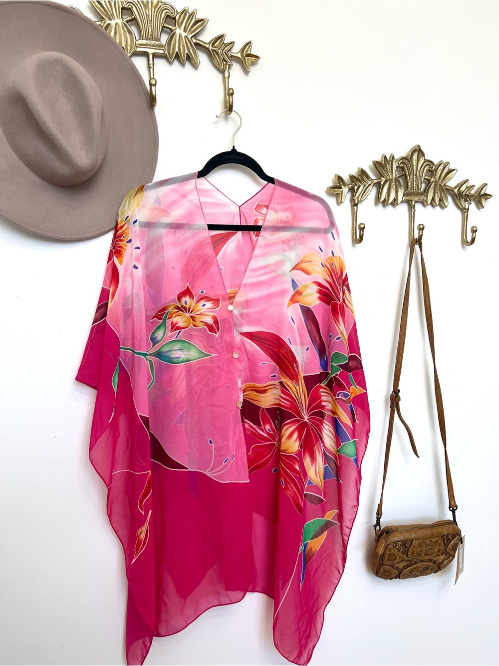 Floral Pink Sheer V-Neck Women's Tunic Top